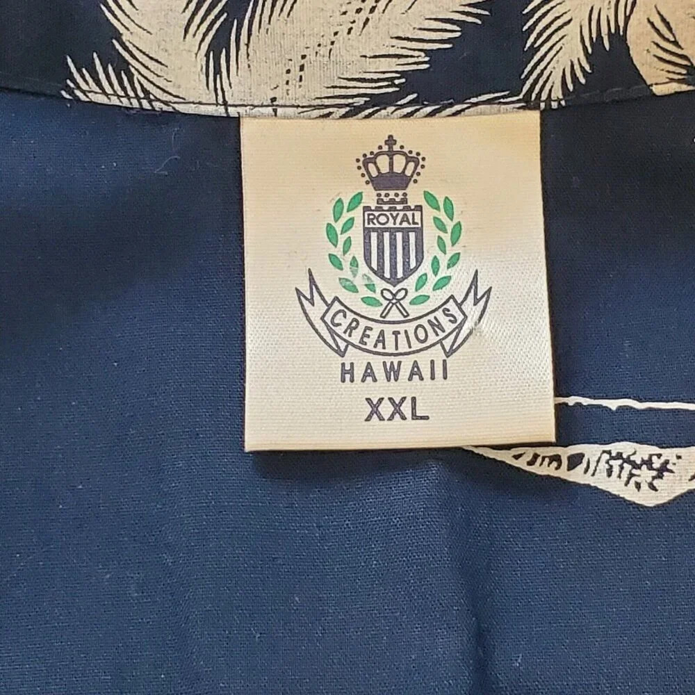 Royal Creations Men’s Hawaiian Shirt Blue Hawaii Islands Boat Palm Beach USA XXL - Picture 6 of 10